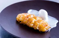 Rum-poached pineapple with coconut lime sorbet