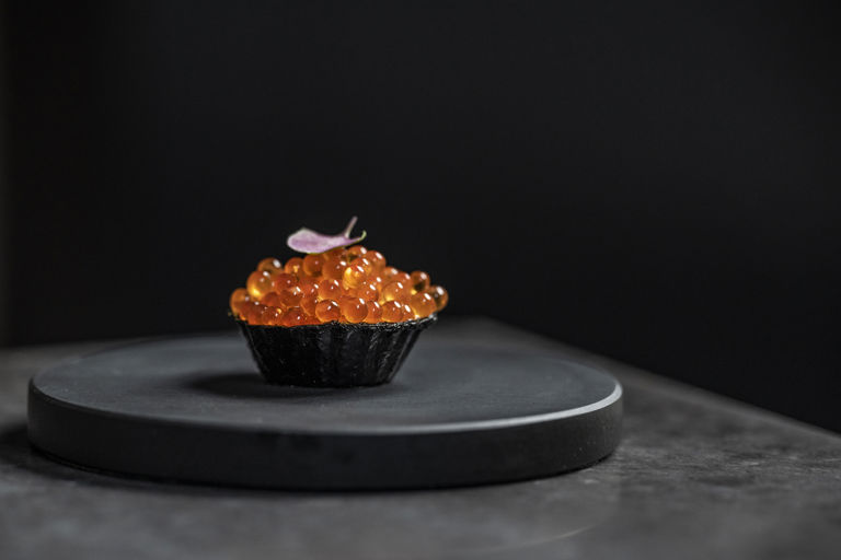 Scallop and nori tartlet with ponzu trout roe