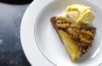 Upside-down ginger pear and walnut cake