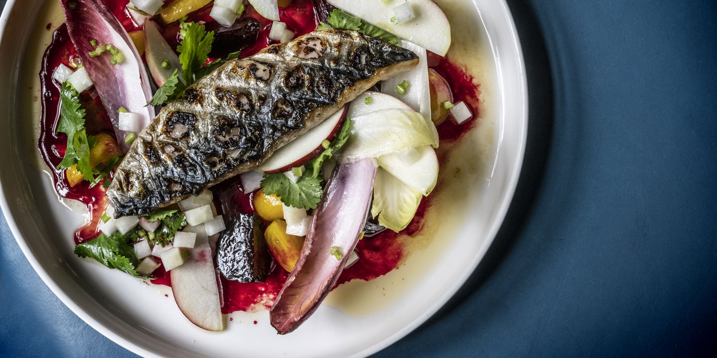 Grilled Mackerel with Beetroot and Verjus Apple Dressing Recipe - Great British Chefs-image