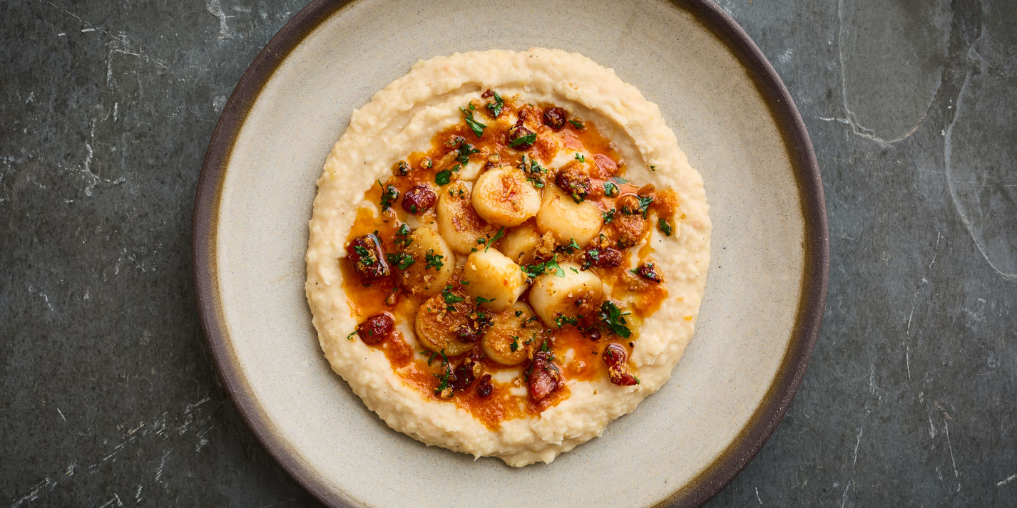 Puree Cod Fish Patagonian Scallops With 'Nduja Butter And Cannellini Bean Purée Recipe