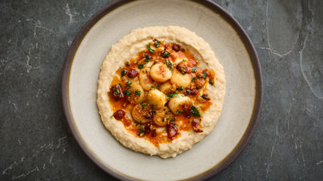 Patagonian scallops with 'nduja butter and cannellini bean purée