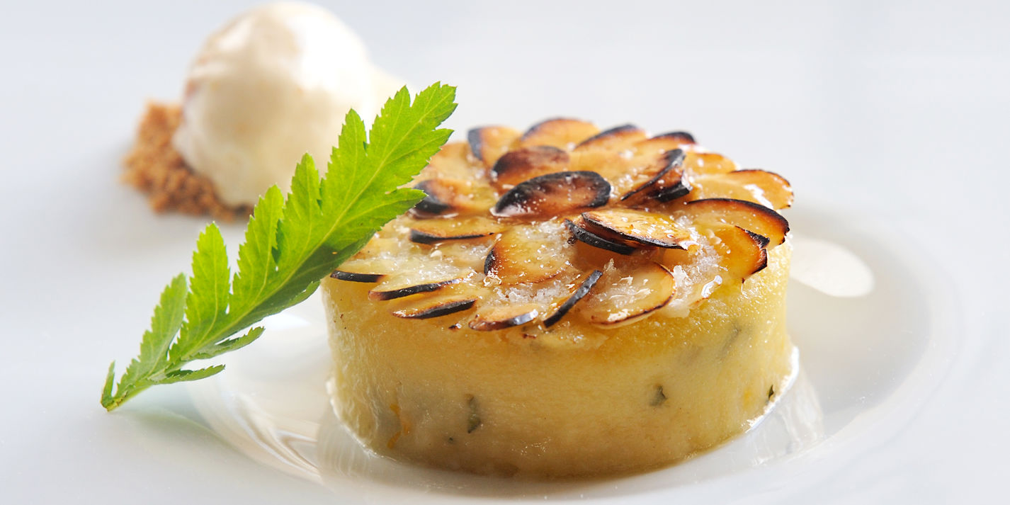 Rose & Almond Tansy Pudding with Ice Cream - Great British Chefs