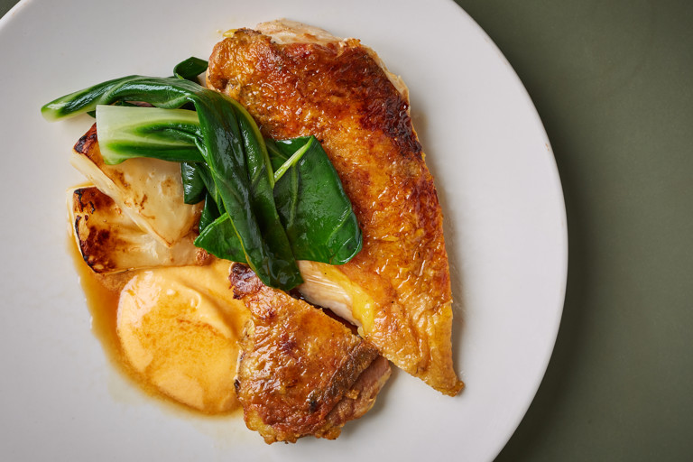 Guinea fowl with celeriac and sherry hollandaise 