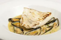 Turbot with spiced mussel and clam broth