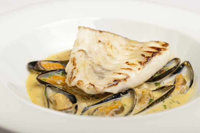 Turbot with spiced mussel and clam broth