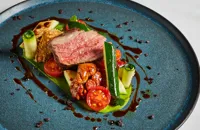 Roast lamb rump with sweetbread, shoulder, courgette and tomato
