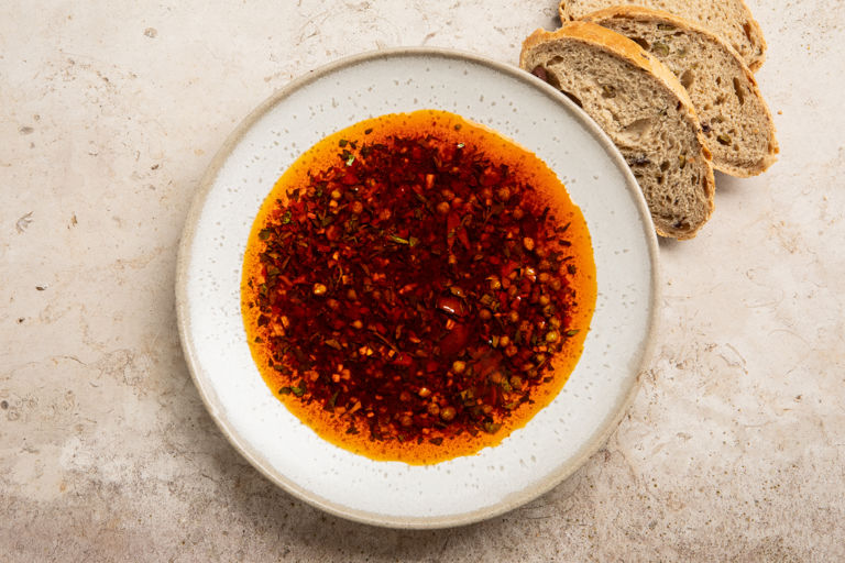 Scotch bonnet, honey and lemon rind dipping oil