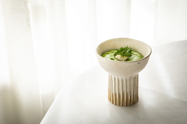 Asparagus soup with white crab and lovage