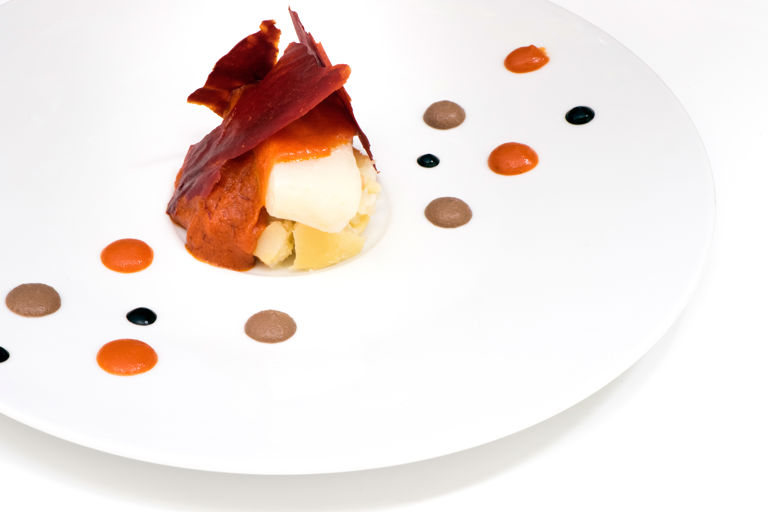 'Ligurian cod' - salt cod with tomato, olive cream and potato