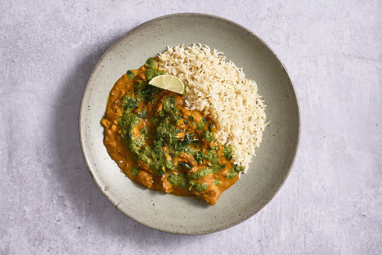 Coconut chickpea curry with fluffy basmati rice