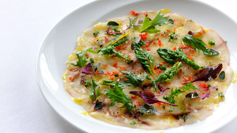 Sea bass carpaccio with chilli, oregano and olive oil