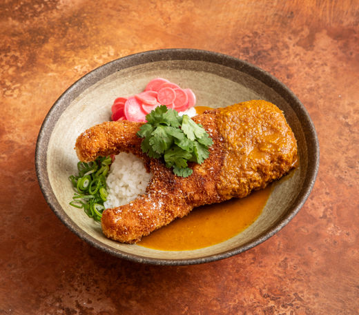Butternut squash katsu curry with quick-pickled radish