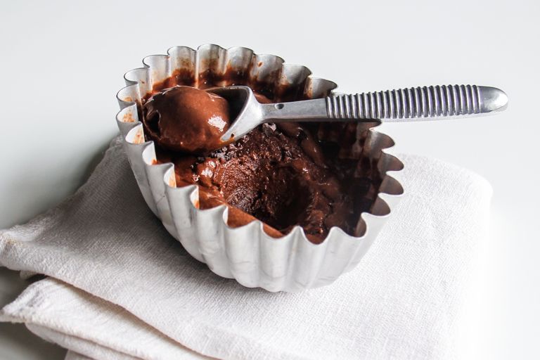 Dark chocolate gelato with cocoa nibs