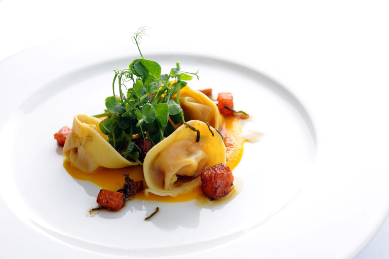 Pumpkin tortellini with chestnuts and a sage beurre noisette