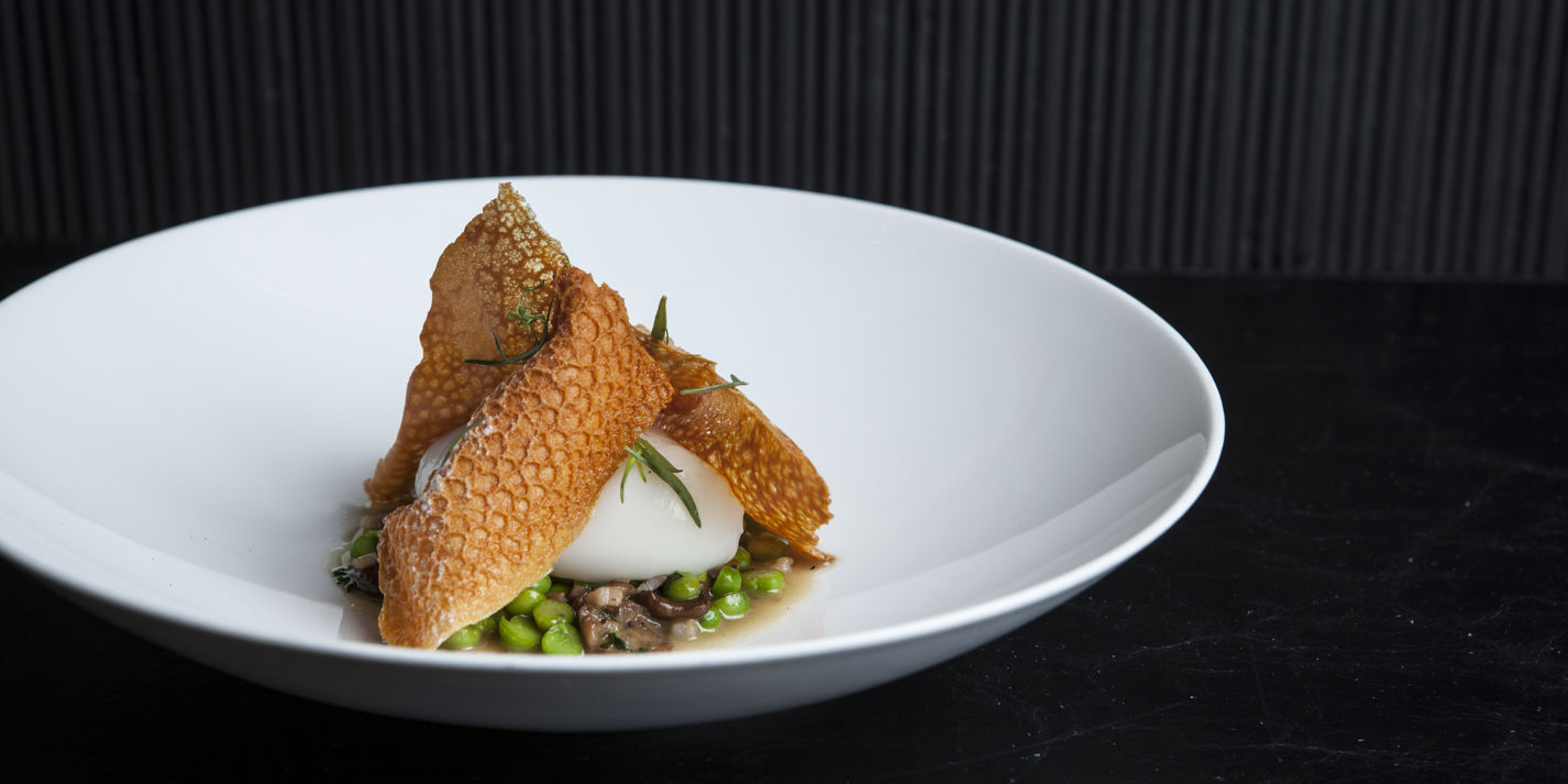 Slow-Cooked Duck Egg with Peas and Mousserons Recipe - Great British Chefs
