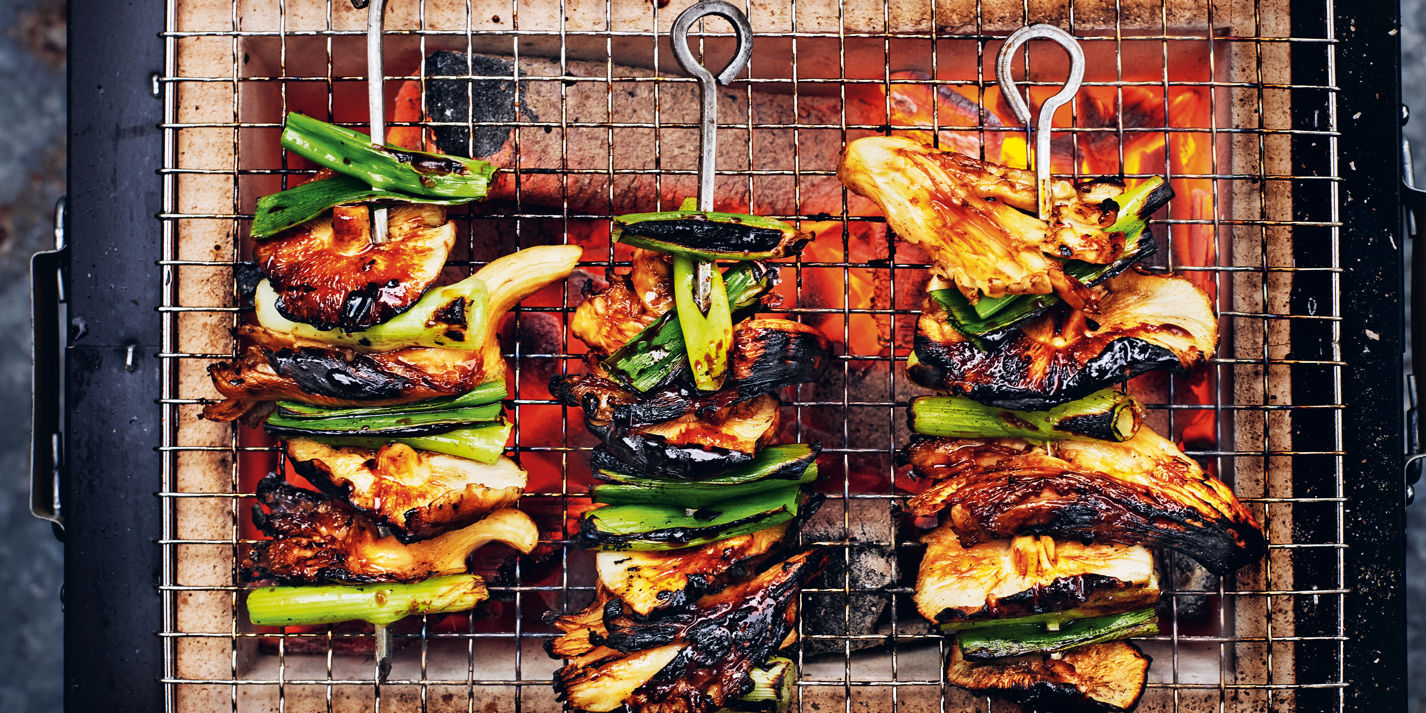 Wild Mushroom Kebab with Porcini Tahina and Crispy Shallots Recipe