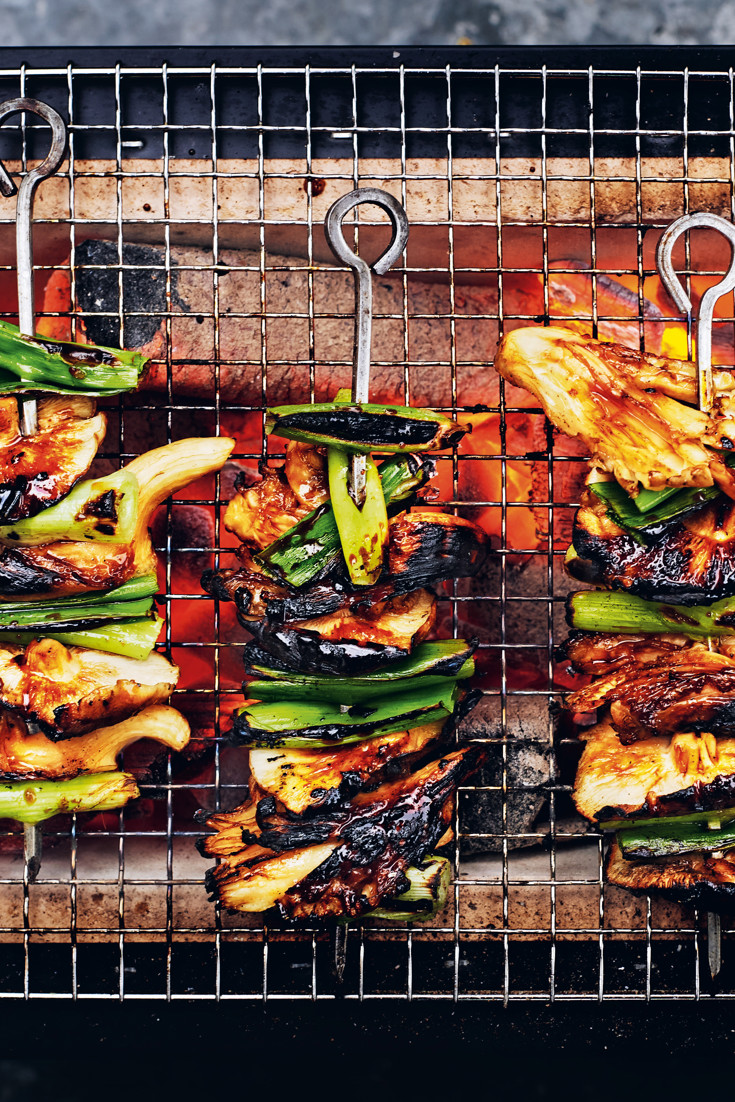 Wild mushroom kebab with porcini tahina and crispy shallots