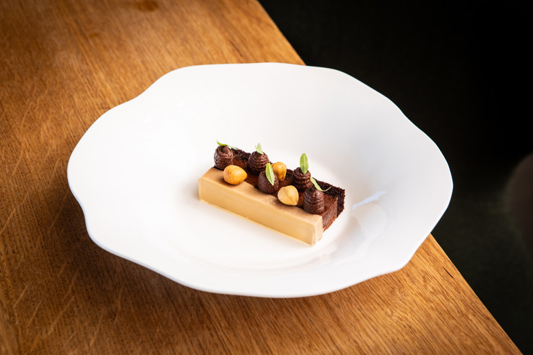 Malt mousse with blackout coffee sponge and lemon