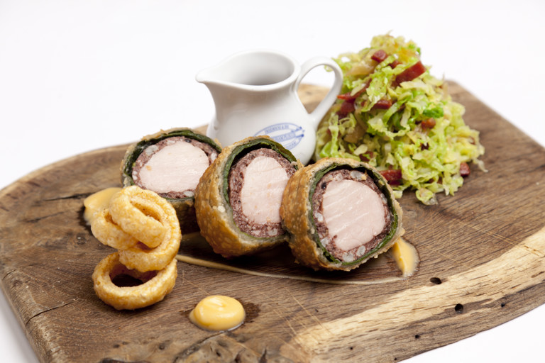 Pork loin and black pudding Wellington with Grandpa’s cabbage