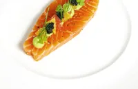 Citrus cured salmon with avocado purée and caviar
