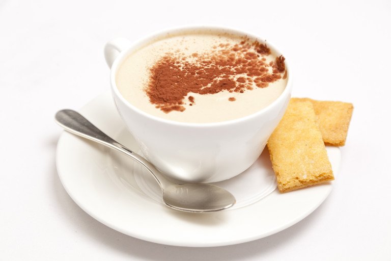 Dark chocolate mousse with coffee cream and sablé biscuits