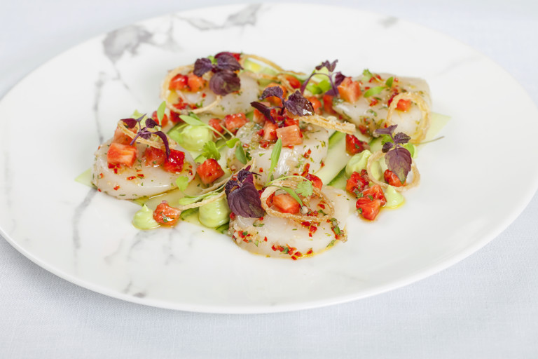 Ceviche of Orkney scallops with strawberries