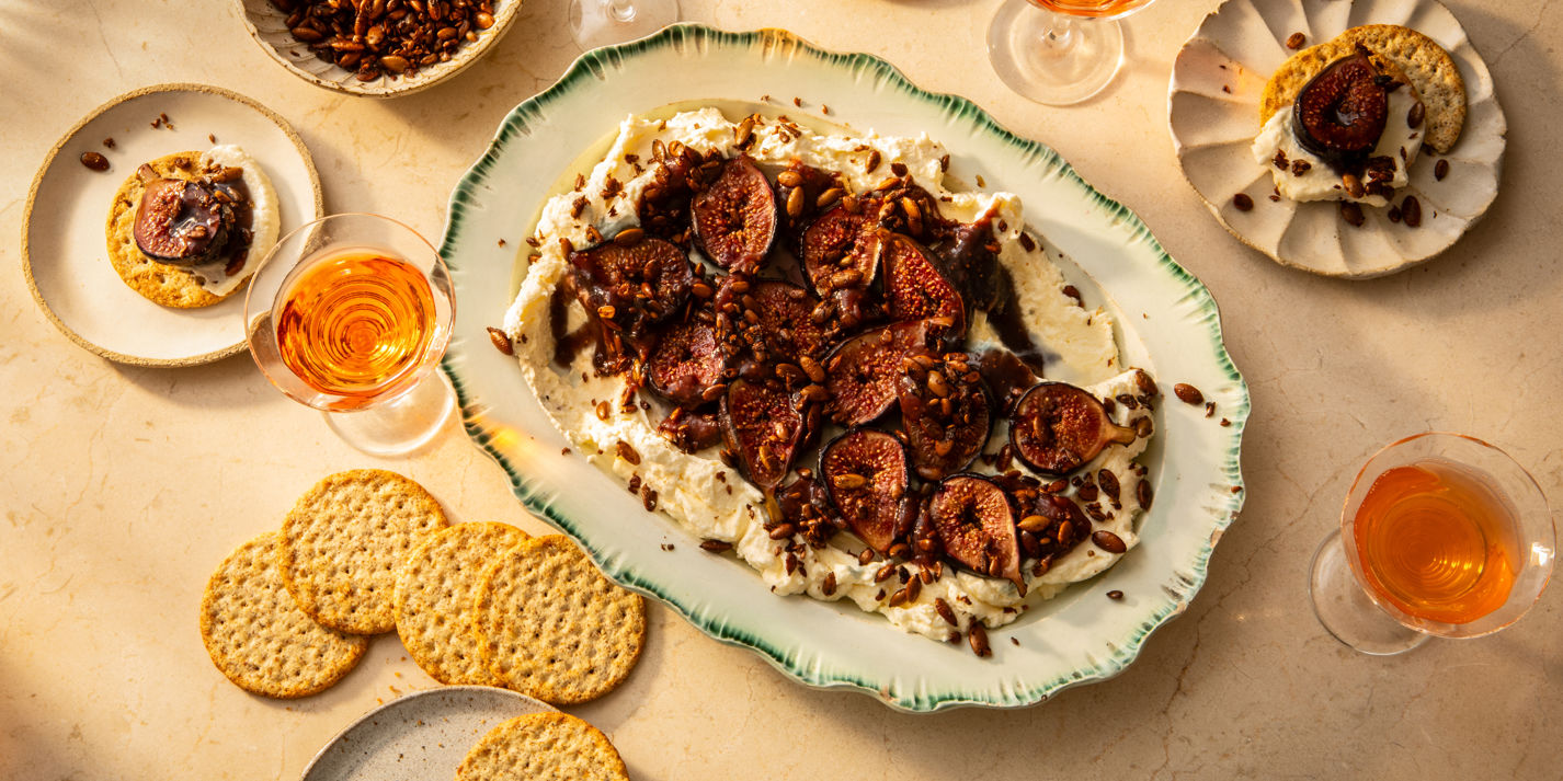 Baked Figs with Umeshu, Mascarpone and Seed Crumble Recipe - Great British Chefs