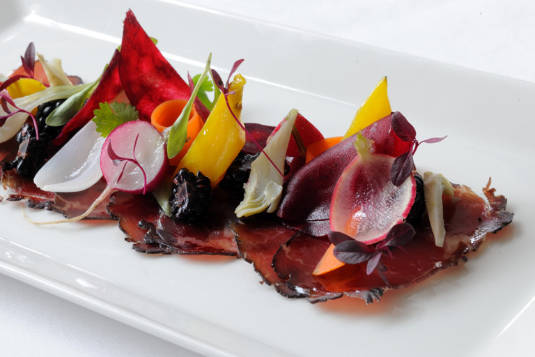 Bresaola, gamble down farm short horn home cured, pickled vegetables