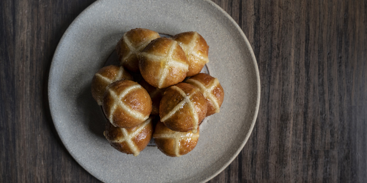 Herdwick lamb filled hot cross bun with a marmalade glaze-image