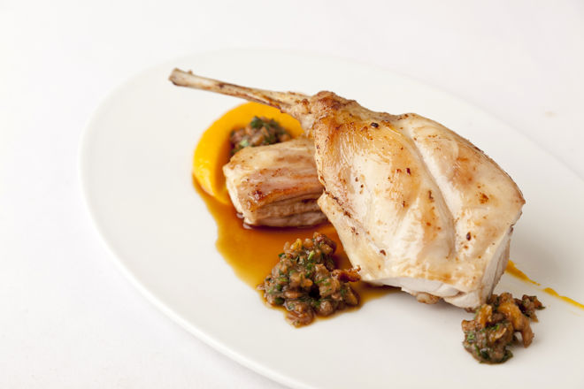 Rabbit with butternut squash and papaya
