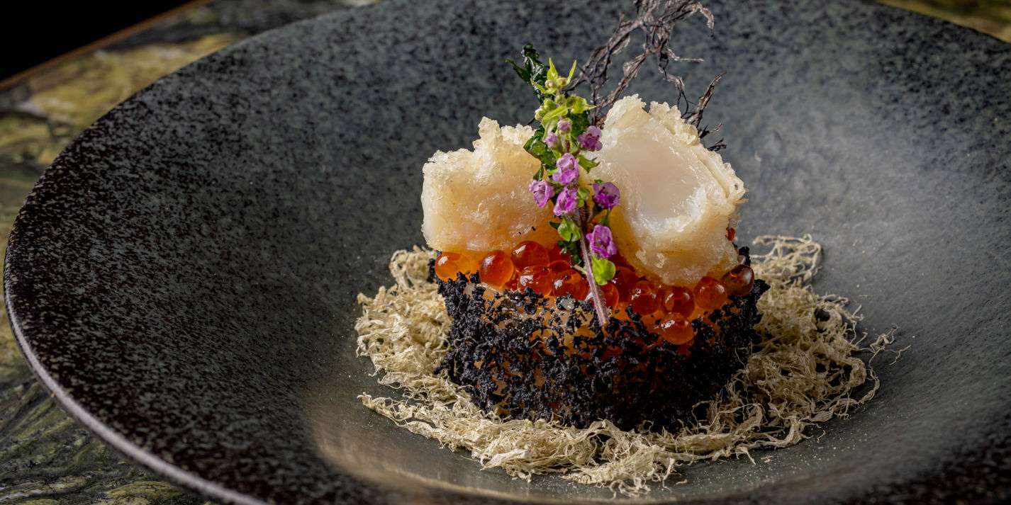 Hokkaido Scallops with Yuzu Koshō Ikura Recipe - Great British Chefs