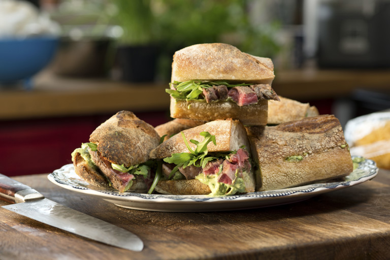 Steak sandwich recipe with green goddess dressing