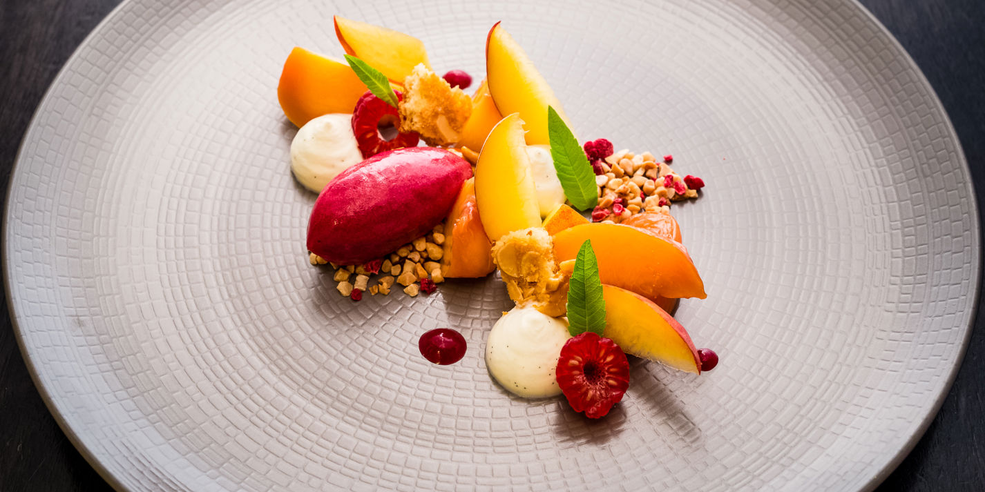 Honey-Roasted Peach with Peach Sorbet Recipe - Great British Chefs