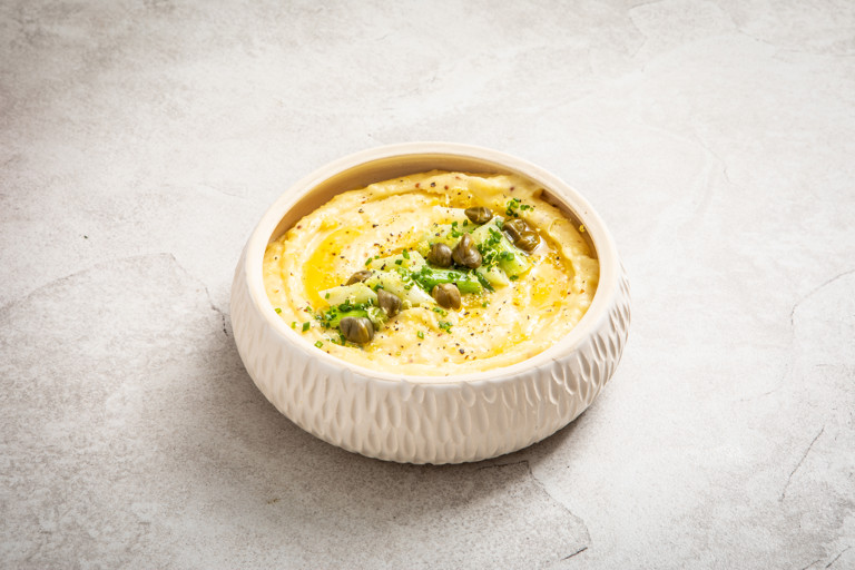 Miso mashed potatoes with spring onions and capers