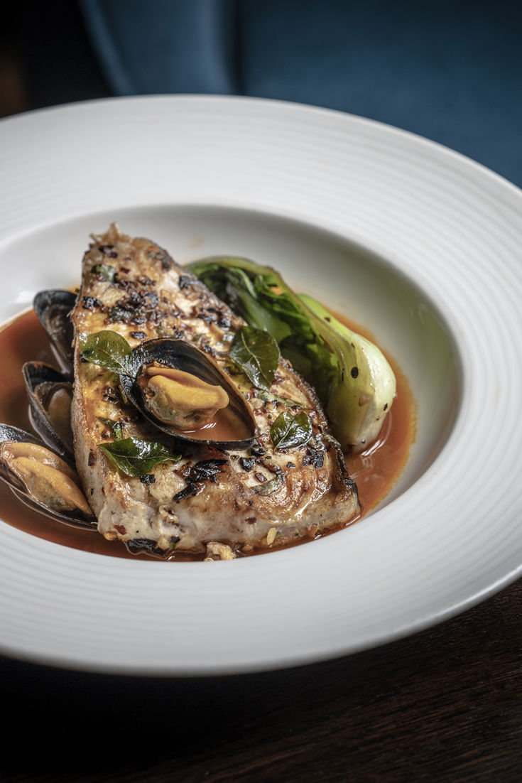 KokumCrusted Halibut with Mussel Rasam Recipe Great British Chefs