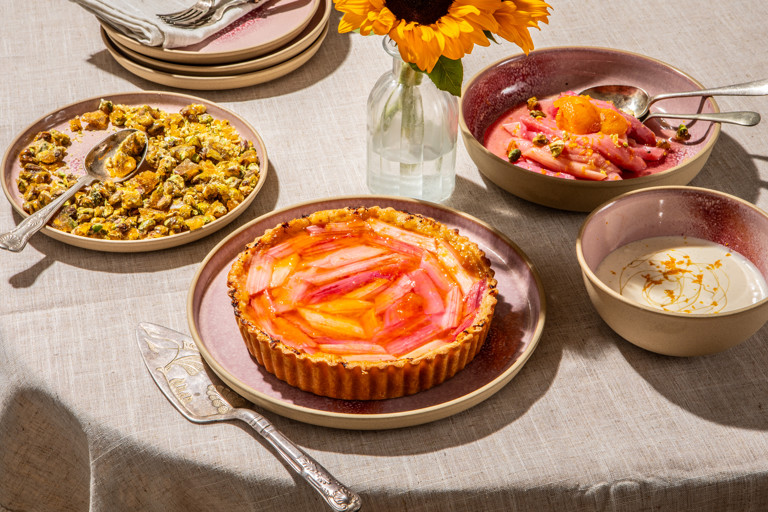 Rhubarb and almond frangipane tart