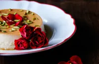 Flan with rose syrup