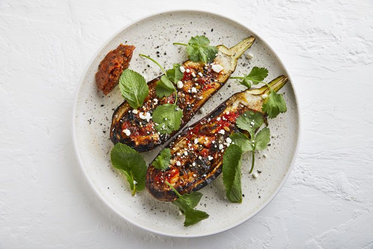 Aubergine ‘cochinita pibil’, habanero salsa, x ni pek, jalapeno ash