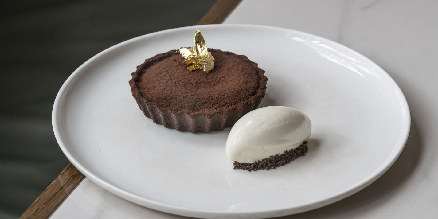 Warm Molten Chocolate and Salted Caramel Tart with Milk Ice Cream Recipe - Great British Chefs