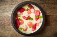 Yoghurt mousse with rhubarb and Turkish delight