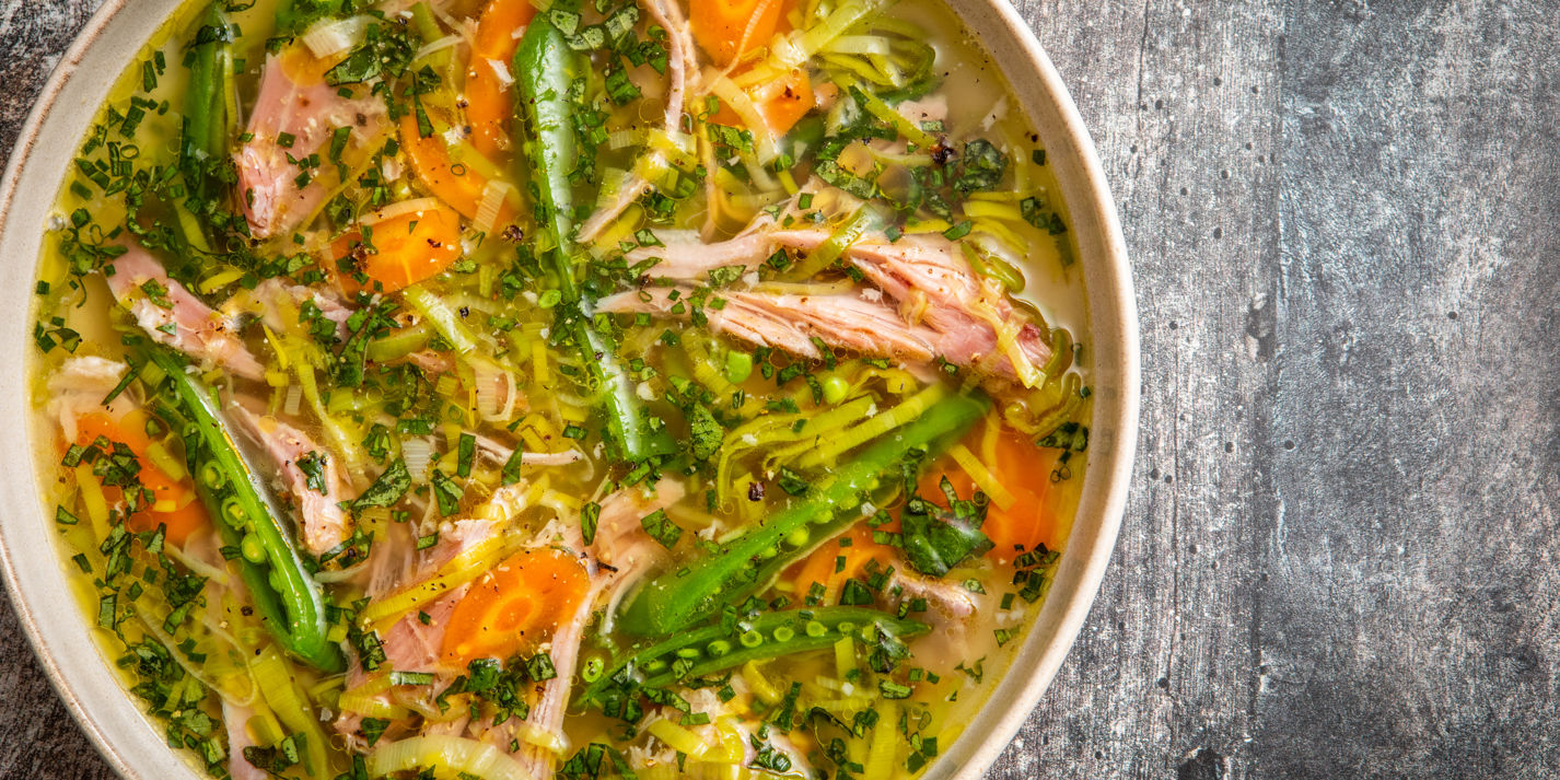 Ham Hock and Spring Vegetable Broth with Pickled Chillies Recipe