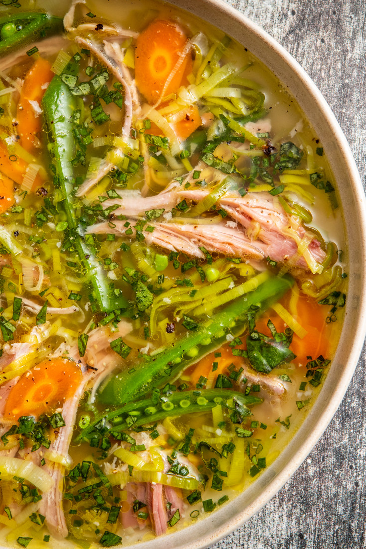 Ham Hock and Spring Vegetable Broth with Pickled Chillies Recipe