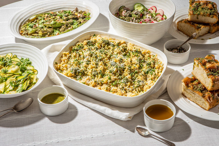 Baked Parmesan and pea orzo