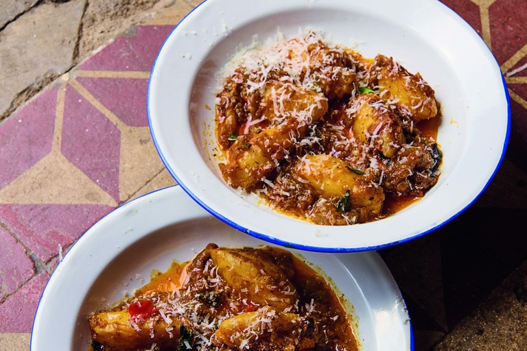 Sweet potato gnocchi with spiced aubergine ragout