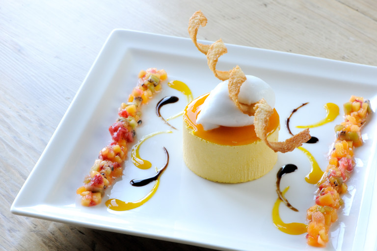 Mango parfait with coconut sorbet