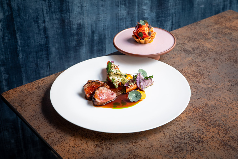 Loin of Dartmoor venison with harissa and carrots