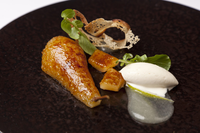 Caramelised pear with Gorgonzola ice cream