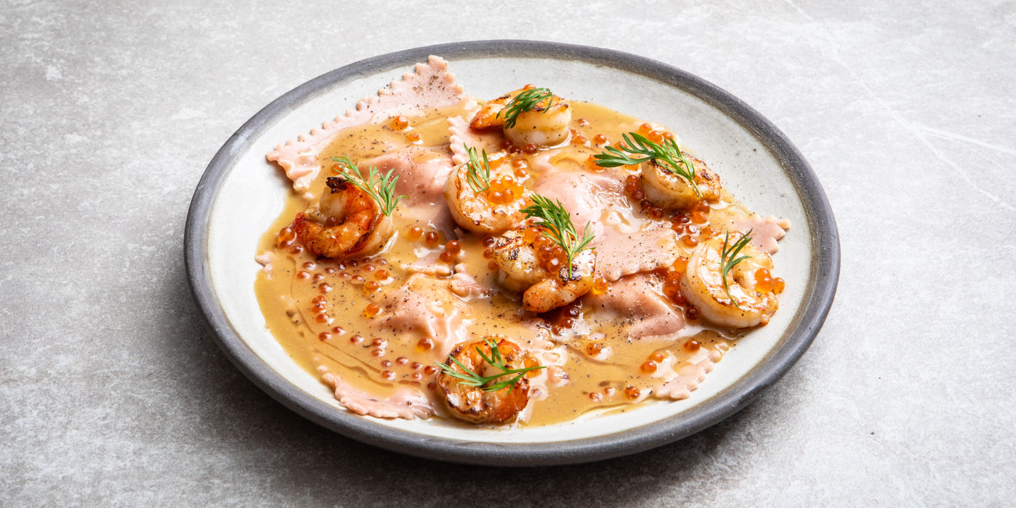 Pink Prawn Ravioli with Champagne Beurre Blanc Recipe - Great British Chefs
