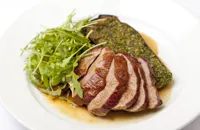 Rump of Welsh Lamb with baked aubergine and pesto